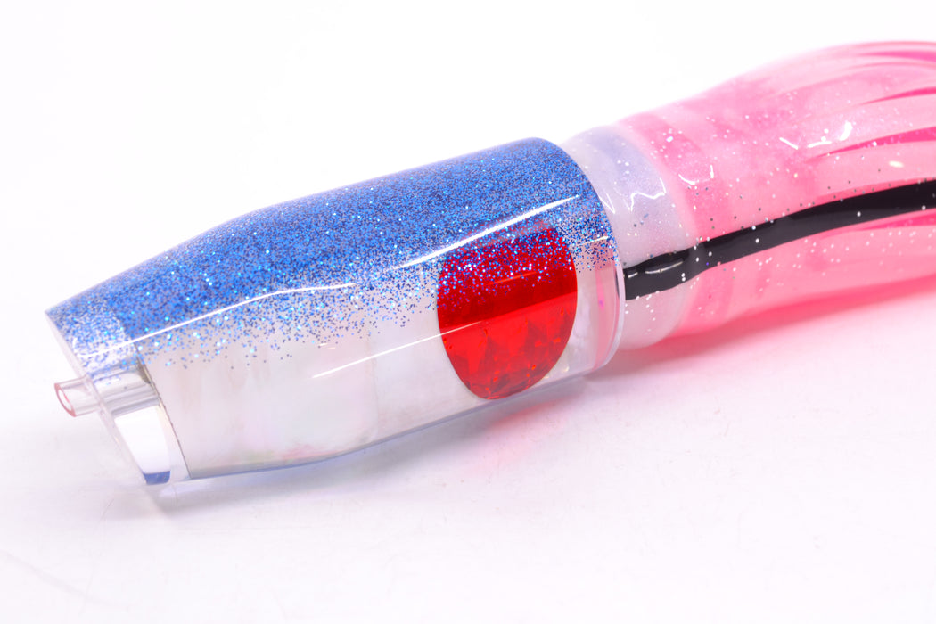 Moyes Lures White MOP Blue Glitter Back Red Eyes O.S. Plunger 12" 7oz Skirted White/Pink GZE