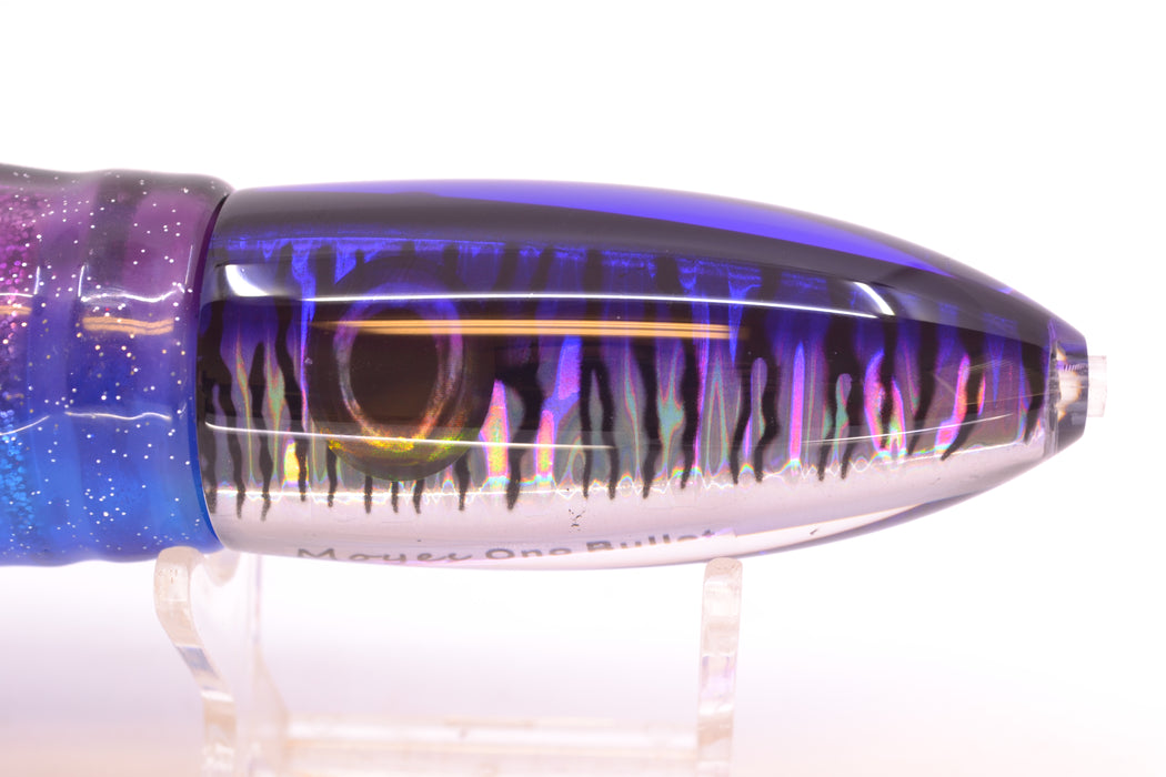 Moyes Lures Purple Mackerel Keeled Medium Ono Bullet 9" 8.7oz Skirted Purple-Blue
