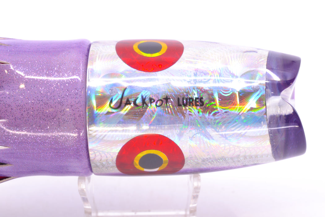 Jackpot Lures Silver Rainbow Purple Back Cameltoe 14" 10.6oz Fire Tailz Vinyl Purple Eclipse GZE
