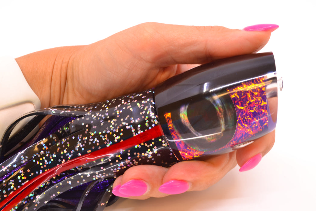 Moyes Lures Purple-Pink Dichro Black Back Taxi Eyes Large J-Boy 14" 9oz Skirted Black