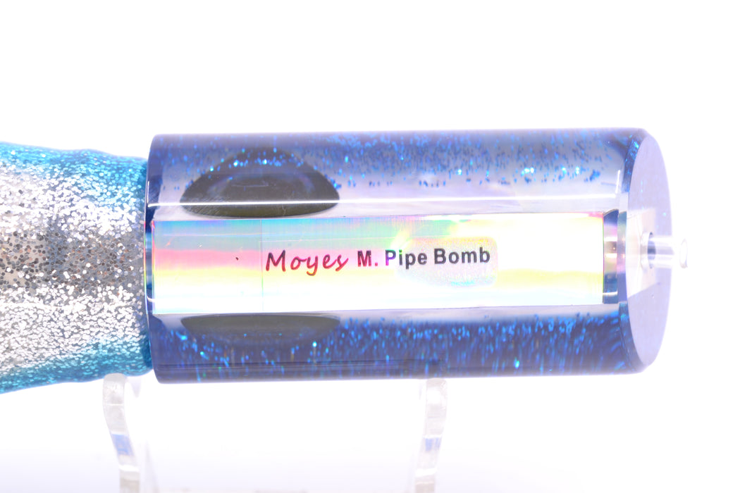 Moyes Lures White MOP Blue Glitter Back Taxi Eyes Medium Pipe Bomb 12" 7.5oz Skirted GZE