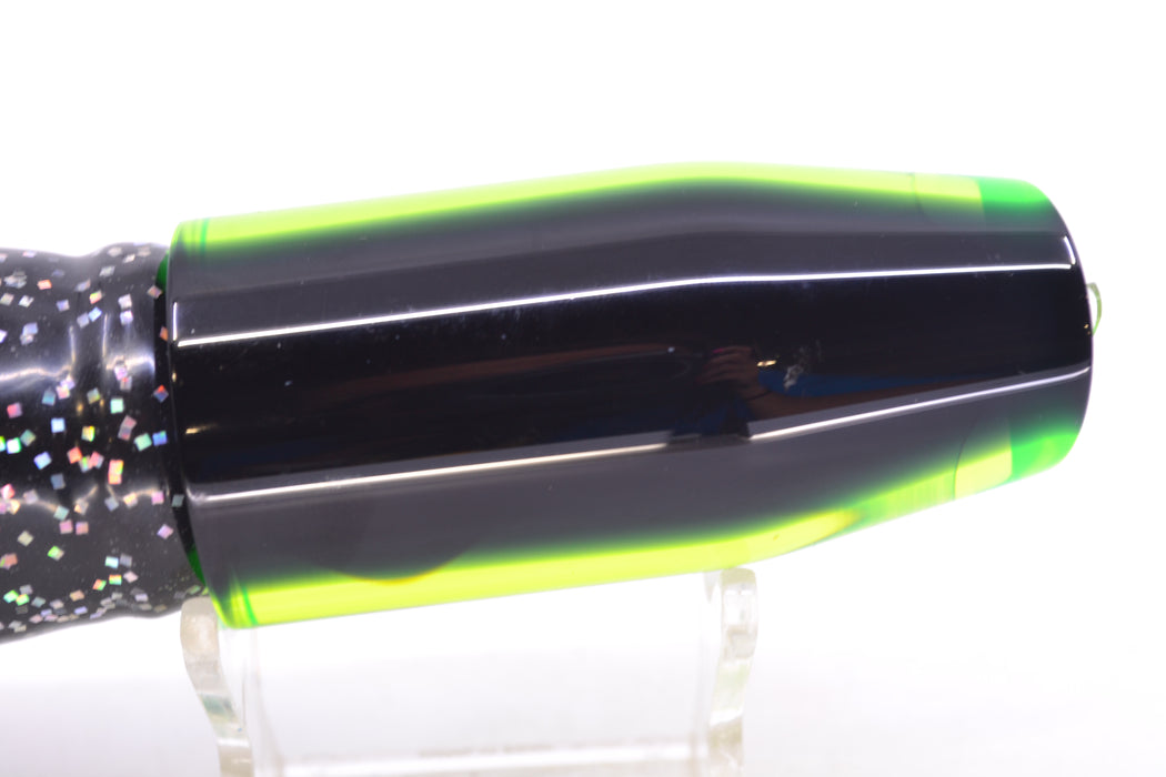 Moyes Lures Chartreuse MOP Black Back Taxi Eyes O.S. Plunger 12" 7oz Skirted Black GZE