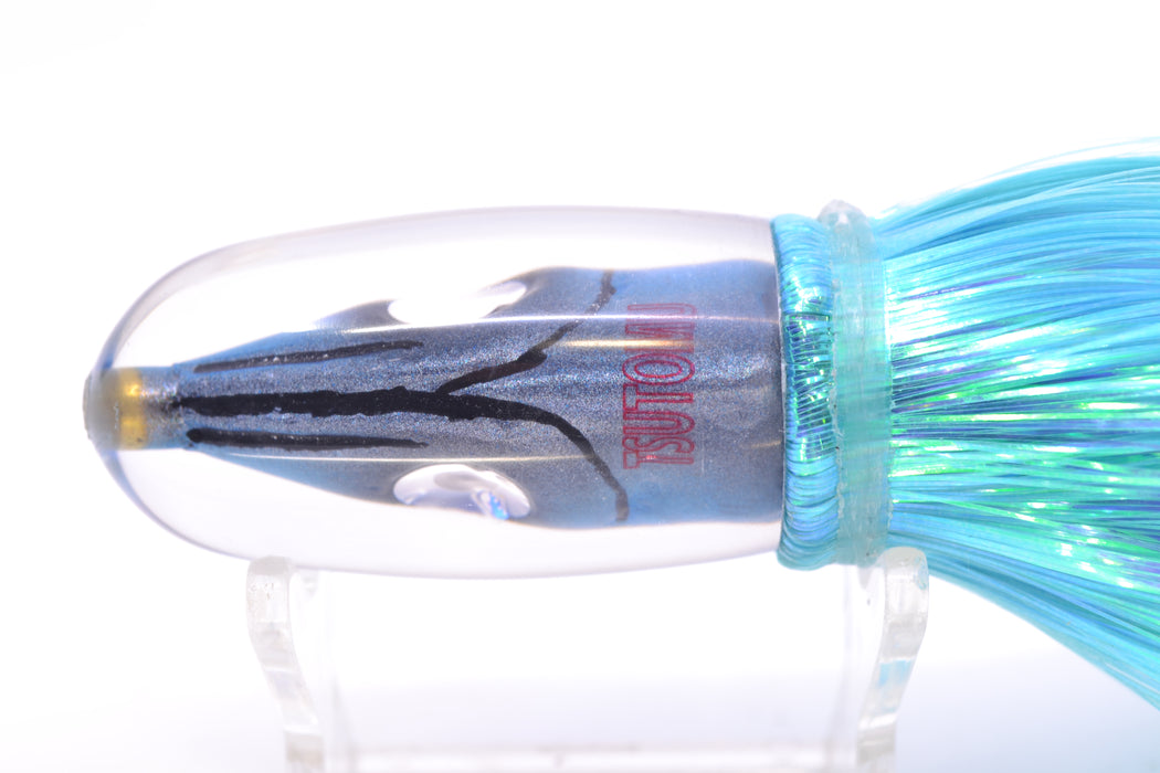 Tsutomu Lures Blue Dot Back Blue-Silver Fish Head Pau Hana Blunt Bullet 7" 4oz Strobez