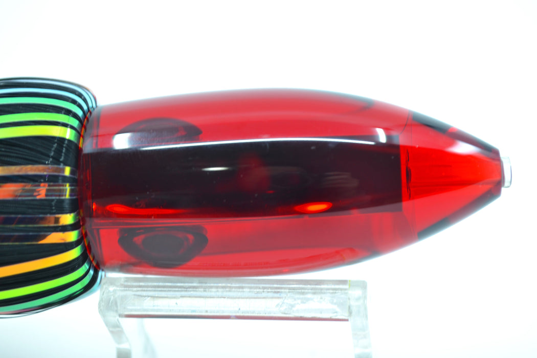 Moyes Lures Red Mirrored Small Ono Bullet 7" 3.8oz Skirted Black-Red Hair