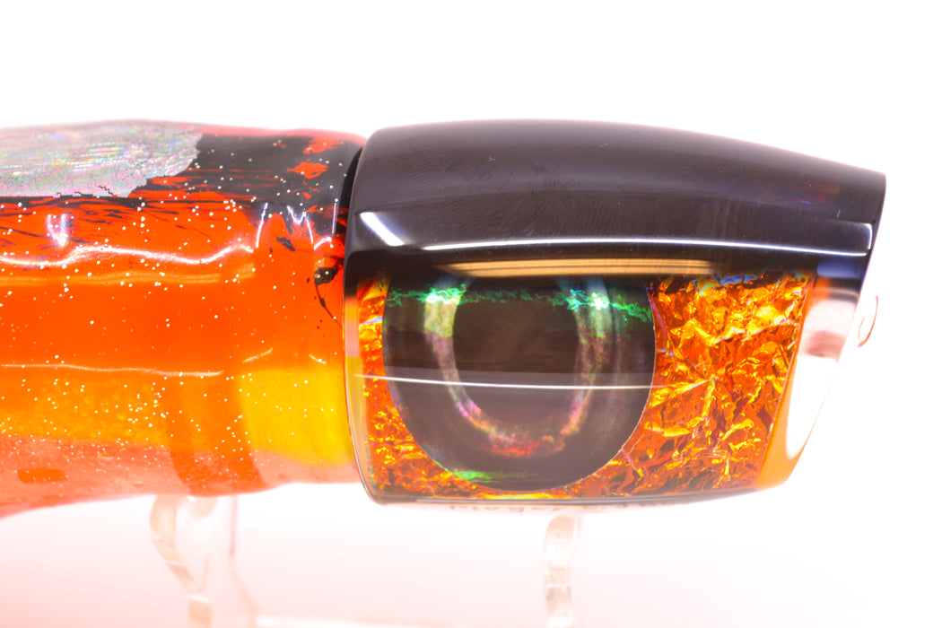 Moyes Lures Orange Rainbow Dichro Black Back Taxi Eyes Large J-Boy 14" 9oz Skirted