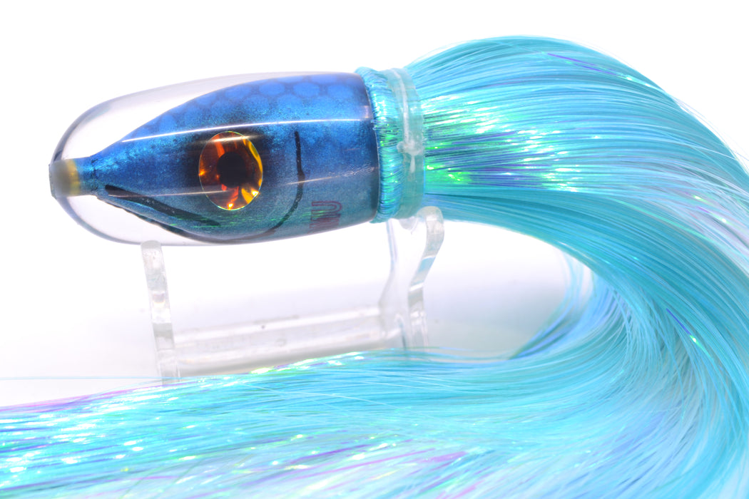 Tsutomu Lures Blue Dot Back Blue-Silver Fish Head Pau Hana Blunt Bullet 7" 4oz Strobez