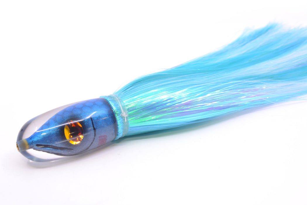 Tsutomu Lures Blue Dot Back Blue-Silver Fish Head Pau Hana Blunt Bullet 7" 4oz Strobez