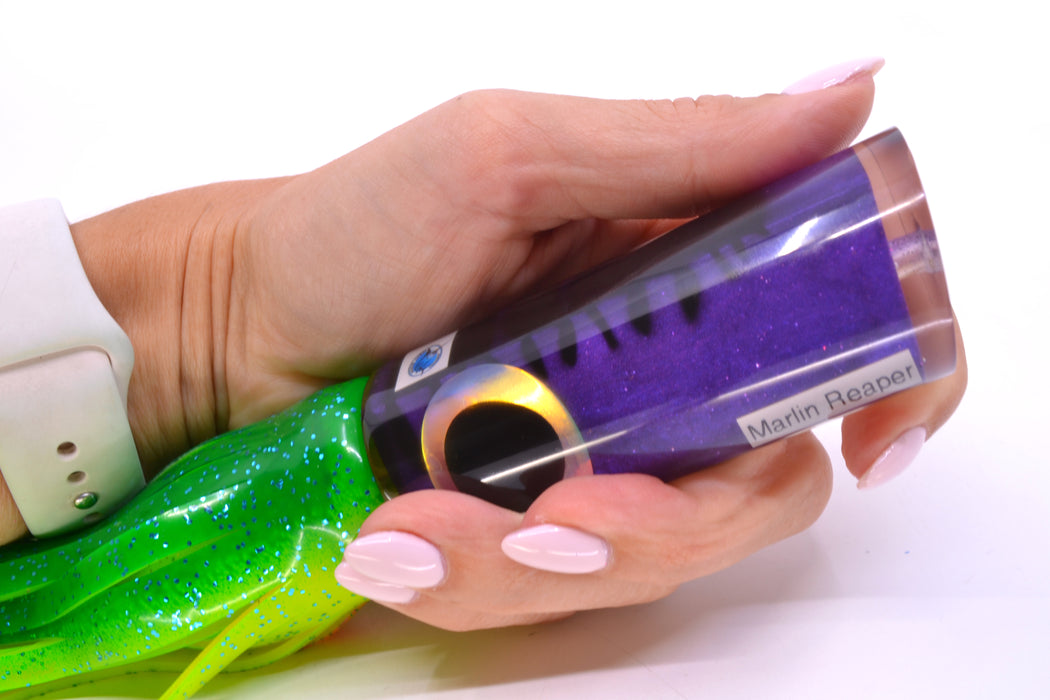 Azores Lures Purple Mackerel Black-Rainbow Eyes Marlin Reaper 12" 10.4oz Skirted Green