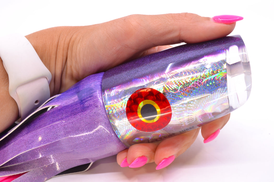 Jackpot Lures Silver Rainbow Purple Back Cameltoe 14" 10.6oz Fire Tailz Vinyl Purple Eclipse GZE