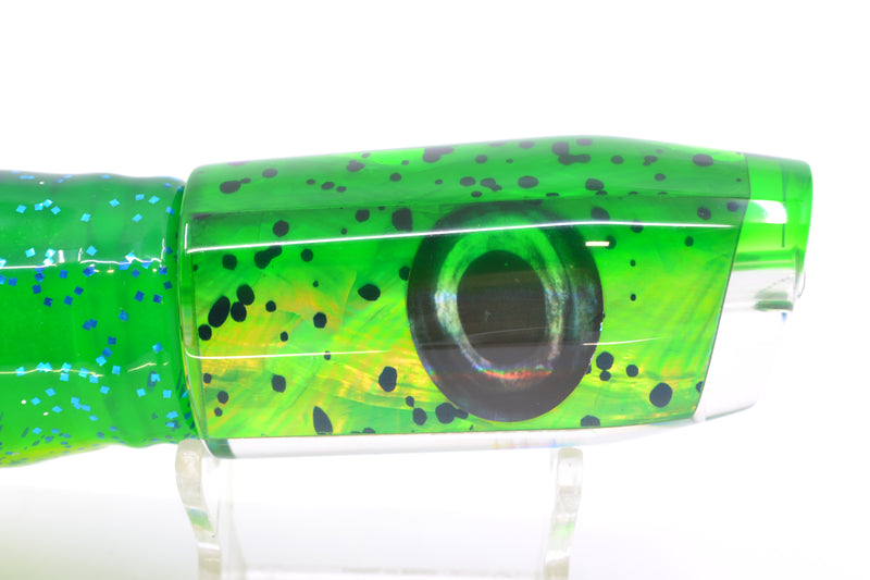 Moyes Lures Mahi MOP Green Back Taxi Eyes Davey Boy 12" 8oz Skirted Mahi