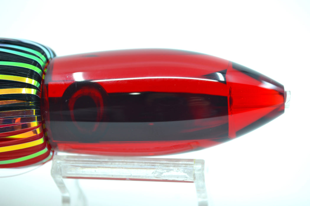 Moyes Lures Red Mirrored Small Ono Bullet 7" 3.8oz Skirted Black-Red Hair