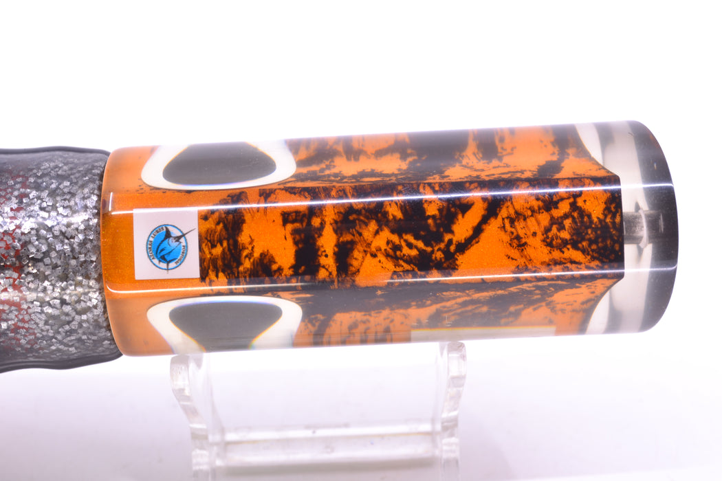 Azores Lures Orange Pearl Black Splatter Marlin Reaper 12" 10.4oz Skirted Silver w/ Black Bars