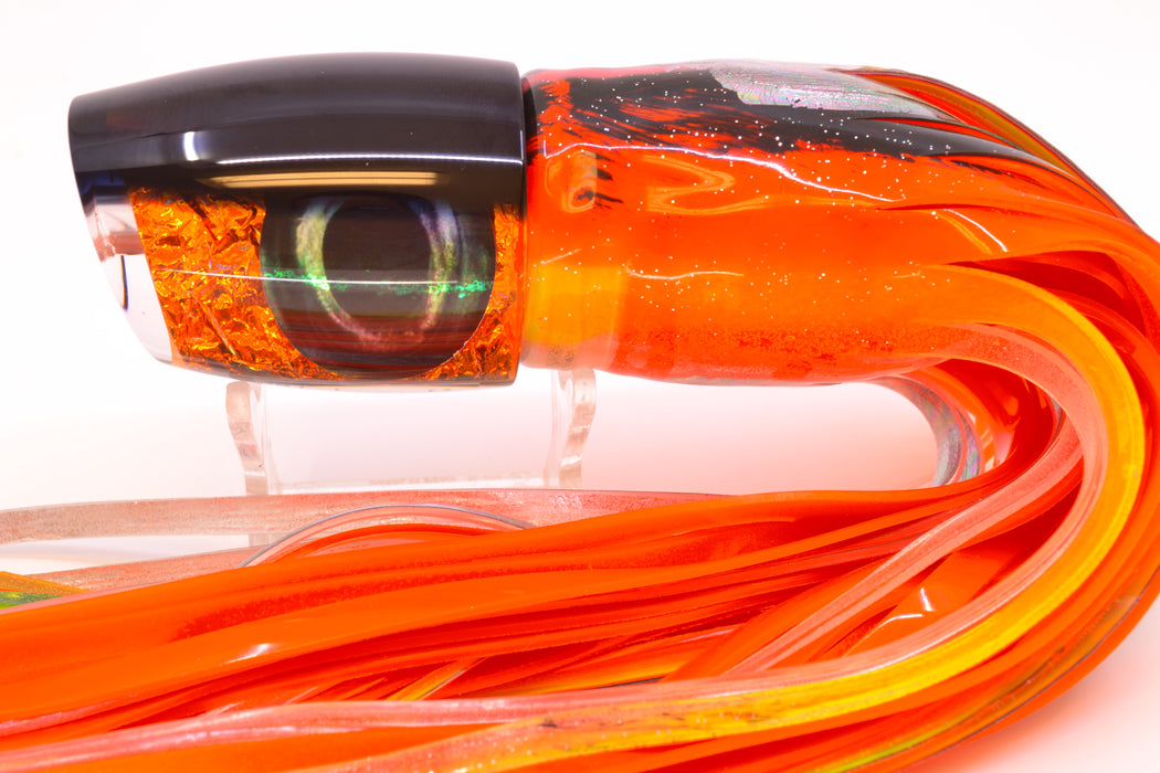 Moyes Lures Orange Rainbow Dichro Black Back Taxi Eyes Large J-Boy 14" 9oz Skirted