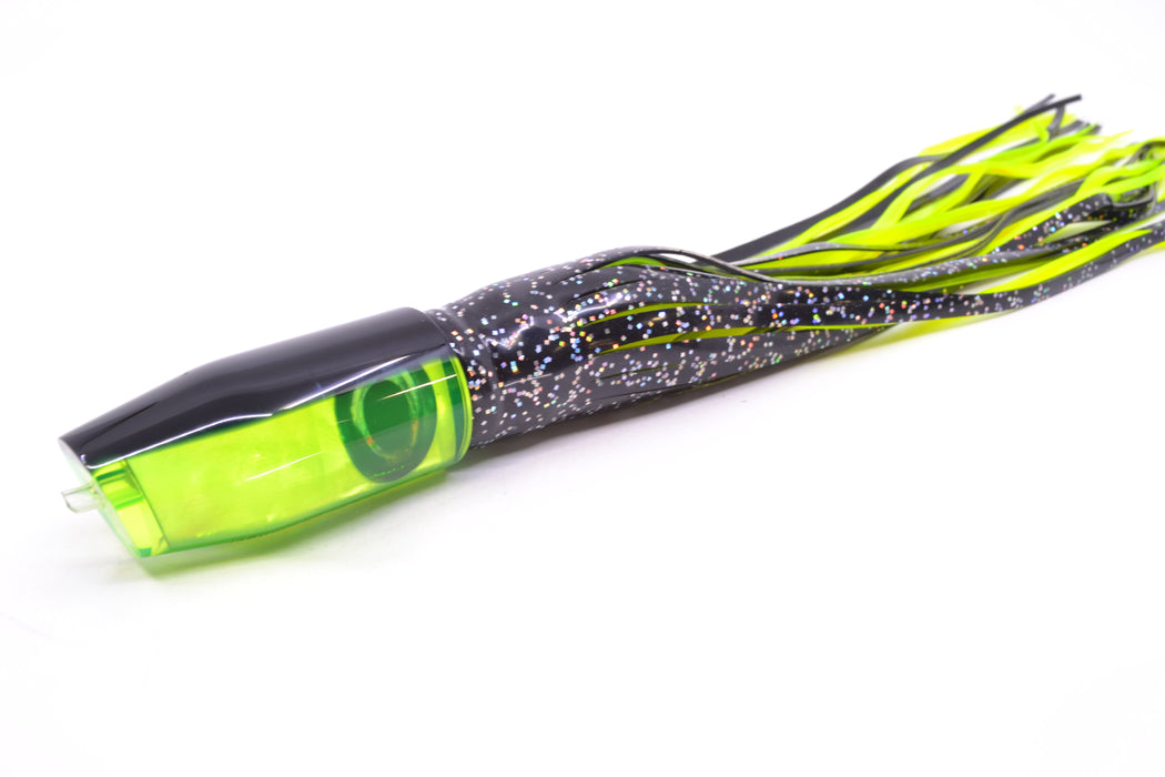 Moyes Lures Chartreuse MOP Black Back Taxi Eyes O.S. Plunger 12" 7oz Skirted Black GZE
