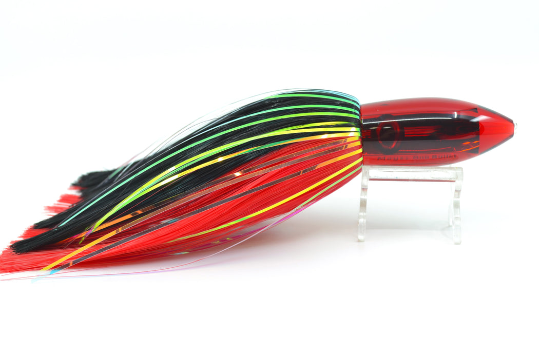 Moyes Lures Red Mirrored Small Ono Bullet 7" 3.8oz Skirted Black-Red Hair