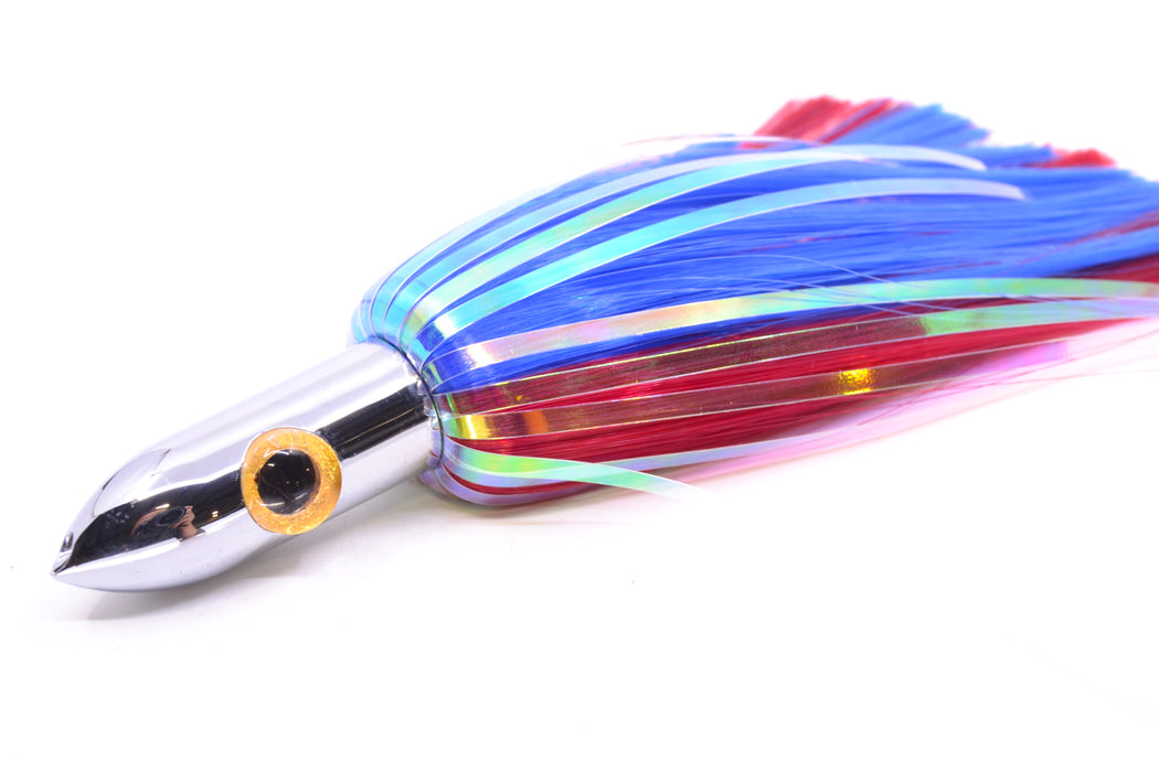 Iland Lures Blue-Red Flash Hair Chrome Head Heavy "Hawaiian Eye" Ilander 8.5" 4oz IL400HF-BL/RD