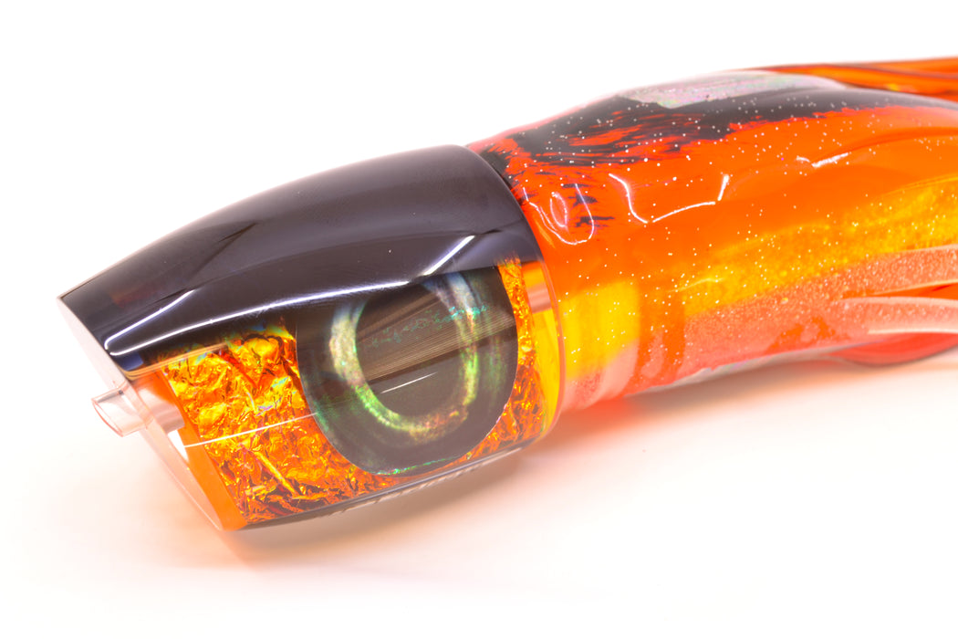 Moyes Lures Orange Rainbow Dichro Black Back Taxi Eyes Large J-Boy 14" 9oz Skirted