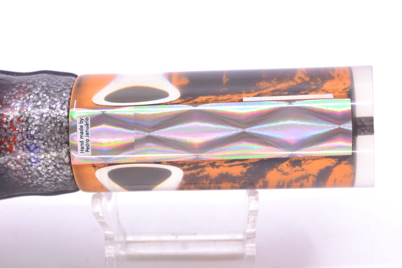 Azores Lures Orange Pearl Black Splatter Marlin Reaper 12" 10.4oz Skirted Silver w/ Black Bars