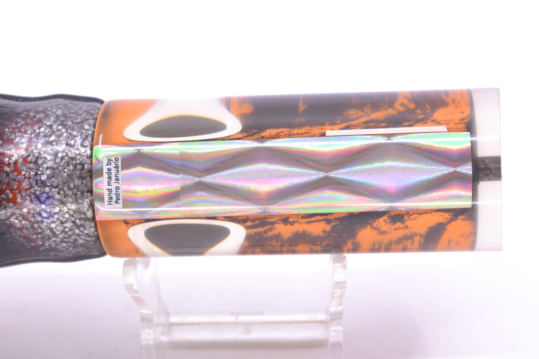 Azores Lures Orange Pearl Black Splatter Marlin Reaper 12" 10.4oz Skirted Silver w/ Black Bars