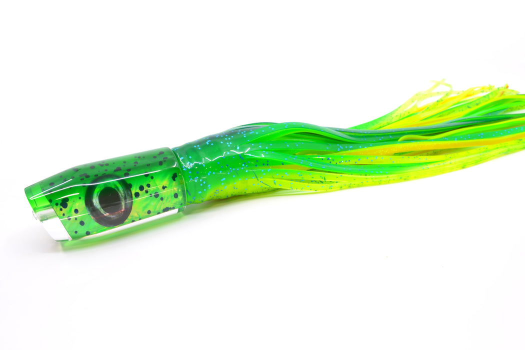 Moyes Lures Mahi MOP Green Back Taxi Eyes Davey Boy 12" 8oz Skirted Mahi