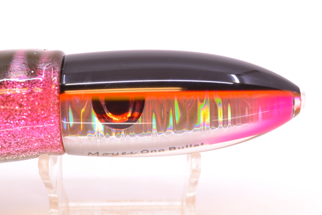 Moyes Lures Silver Aurora Black-Pink Back Keeled Medium Ono Bullet 9" 8.7oz Skirted