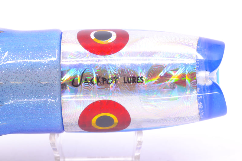 Jackpot Lures Silver Rainbow Blue Back Cameltoe 14" 10.6oz Fire Tailz Vinyl Blueberry