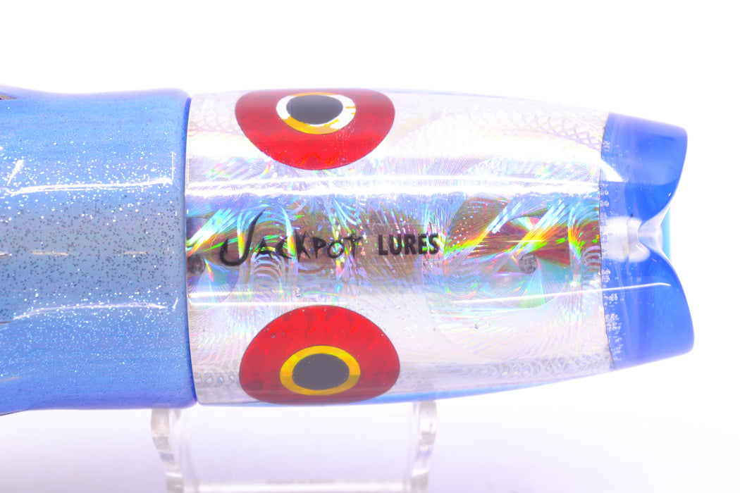 Jackpot Lures Silver Rainbow Blue Back Cameltoe 14" 10.6oz Fire Tailz Vinyl Blueberry GZE