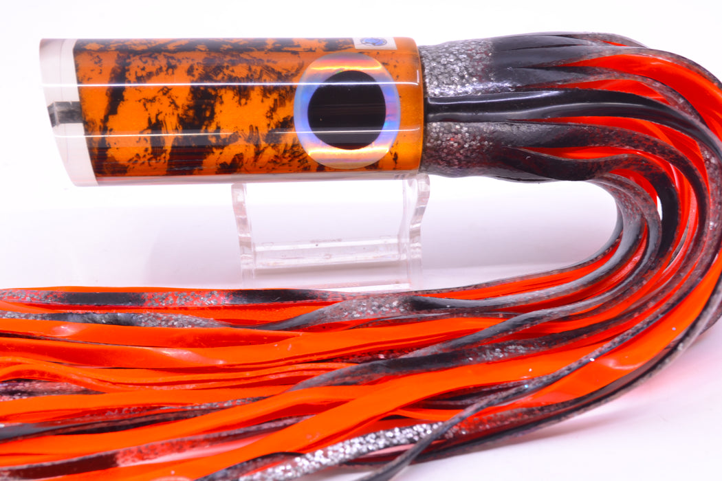 Azores Lures Orange Pearl Black Splatter Marlin Reaper 12" 10.4oz Skirted Silver w/ Black Bars