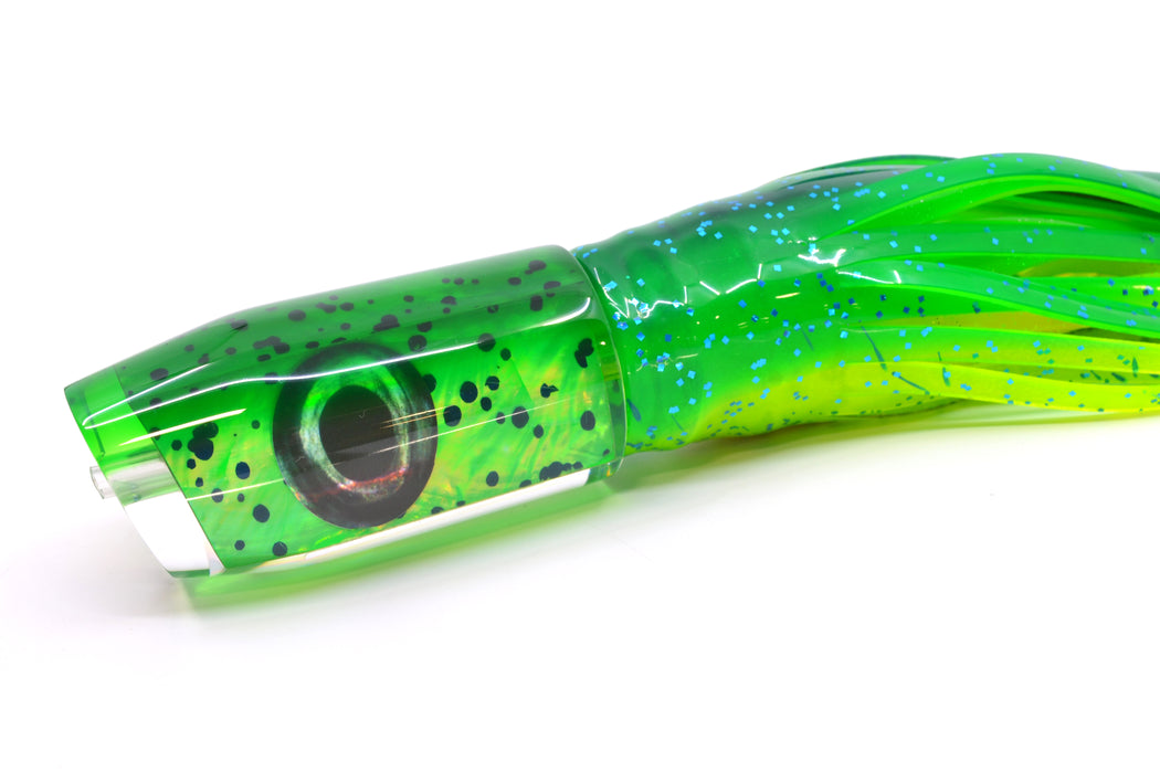 Moyes Lures Mahi MOP Green Back Taxi Eyes Davey Boy 12" 8oz Skirted Mahi