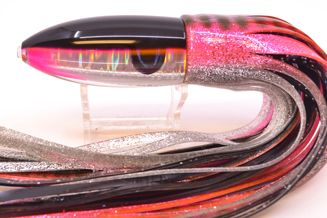 Moyes Lures Silver Aurora Black-Pink Back Keeled Medium Ono Bullet 9" 8.7oz Skirted