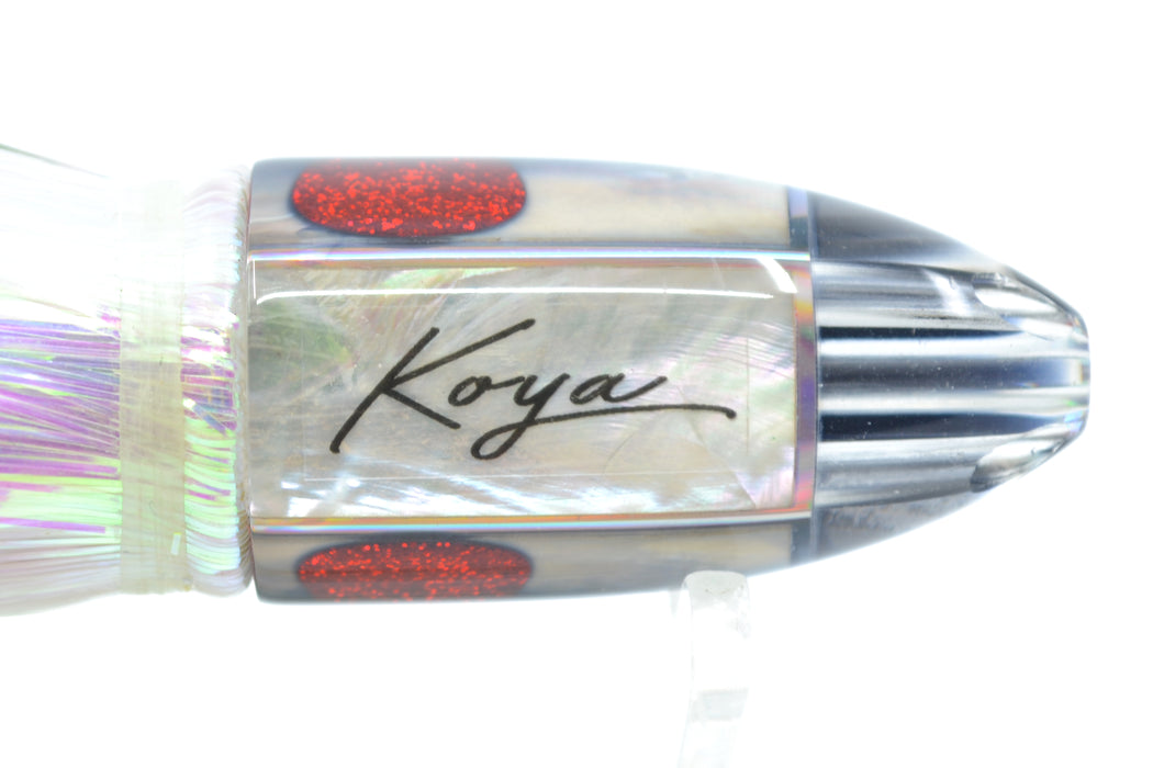 Koya Lures White MOP Black Back Red Eye 4-Hole Bullet 6" 3oz Flashabou Black-White