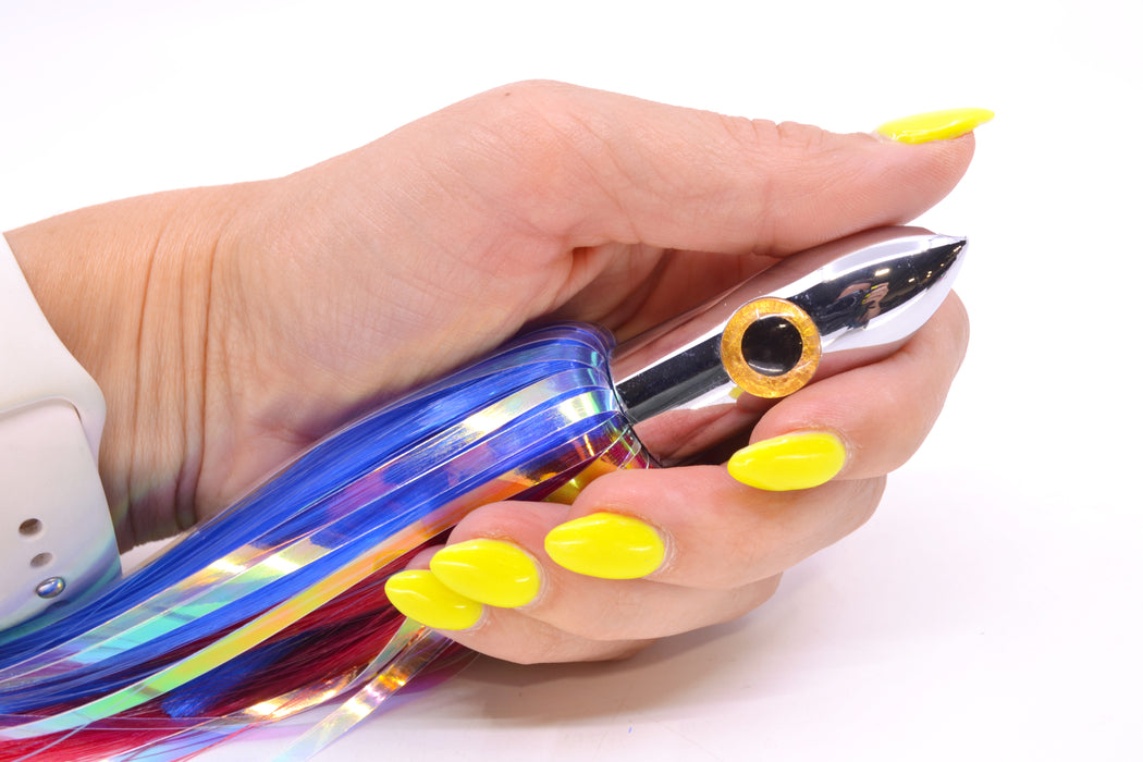 Iland Lures Blue-Red Flash Hair Chrome Head Heavy "Hawaiian Eye" Ilander 8.5" 4oz IL400HF-BL/RD
