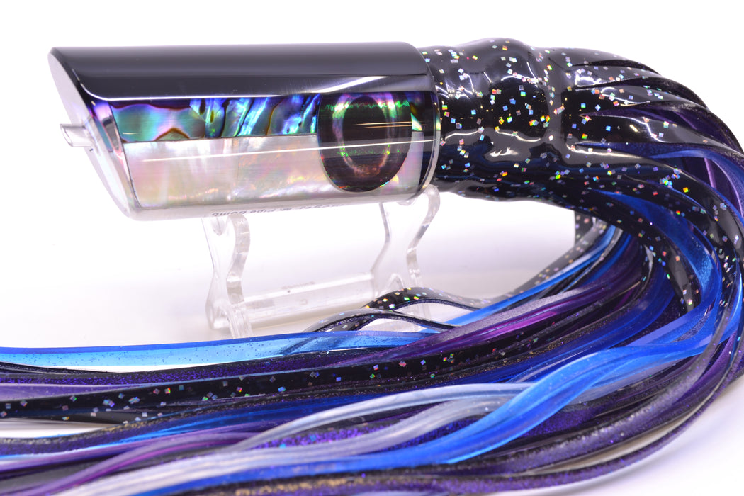 Moyes Lures Skipjack Paua-MOP Black-Purple Back Medium Pipe Bomb 12" 7.5oz Skirted GZE