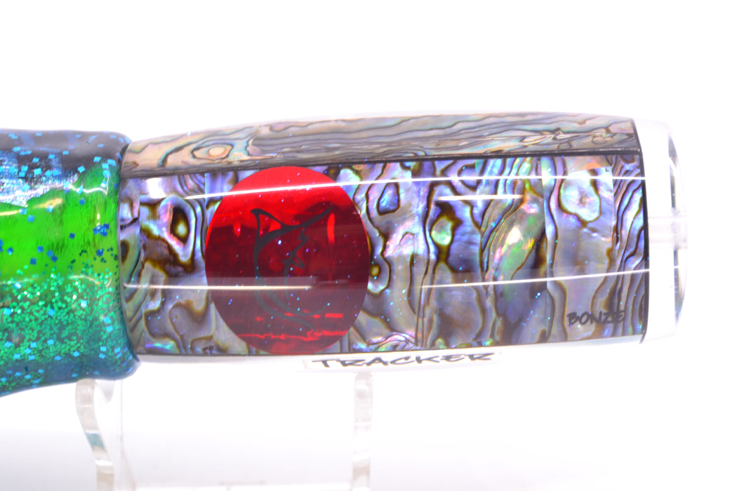 Bonze Lures Paua Shell Red Eyes Tracker 12" 10oz Skirted Black Dots-Blue Dots