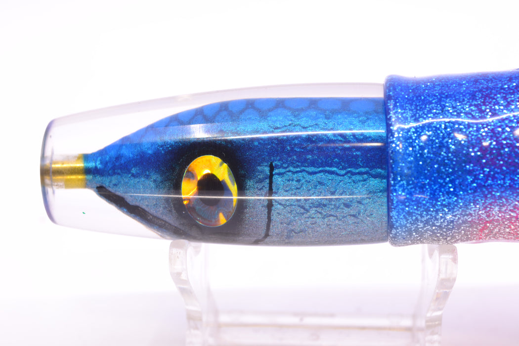Tsutomu Lures Blue Dot Back Blue-Silver Fish Head Ali'i Invert 7" 5.7oz Skirted Blue-Silver