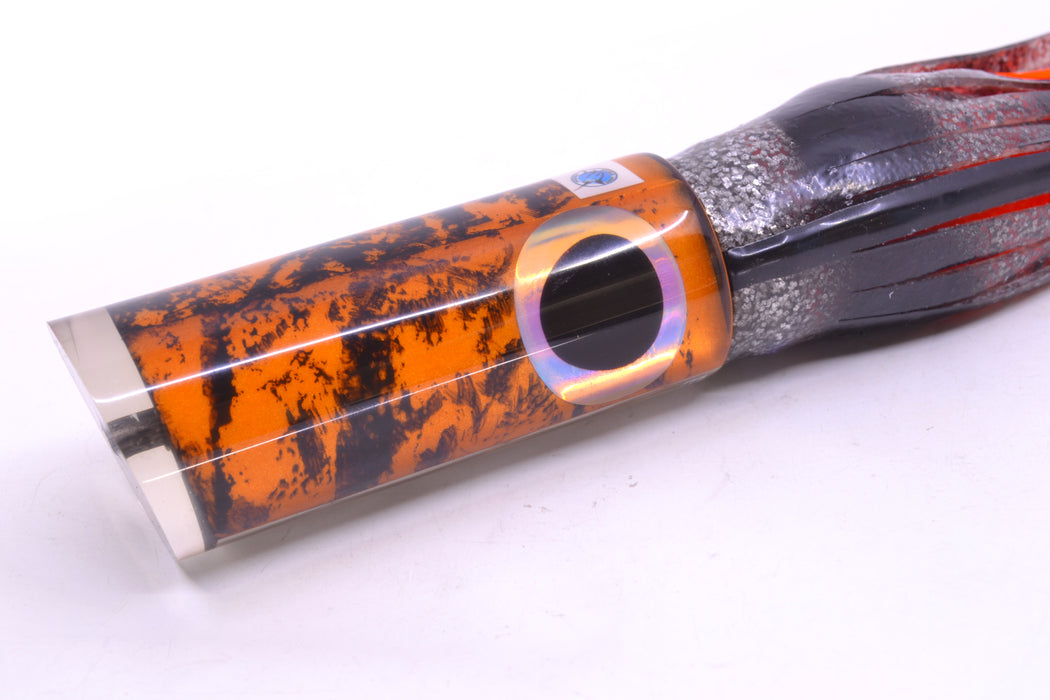 Azores Lures Orange Pearl Black Splatter Marlin Reaper 12" 10.4oz Skirted Silver w/ Black Bars