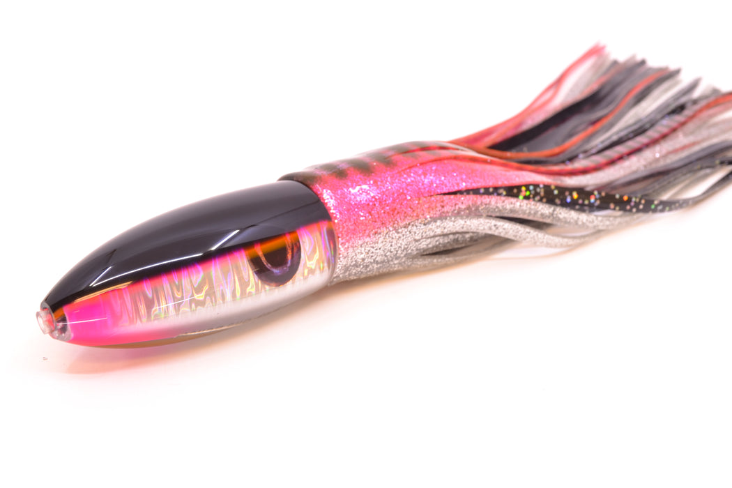 Moyes Lures Silver Aurora Black-Pink Back Keeled Medium Ono Bullet 9" 8.7oz Skirted