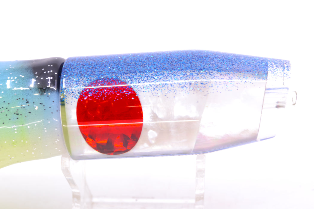 Moyes Lures White MOP Blue Glitter Back Red Eyes O.S. Plunger 12" 7oz Skirted Fruit Salad GZE