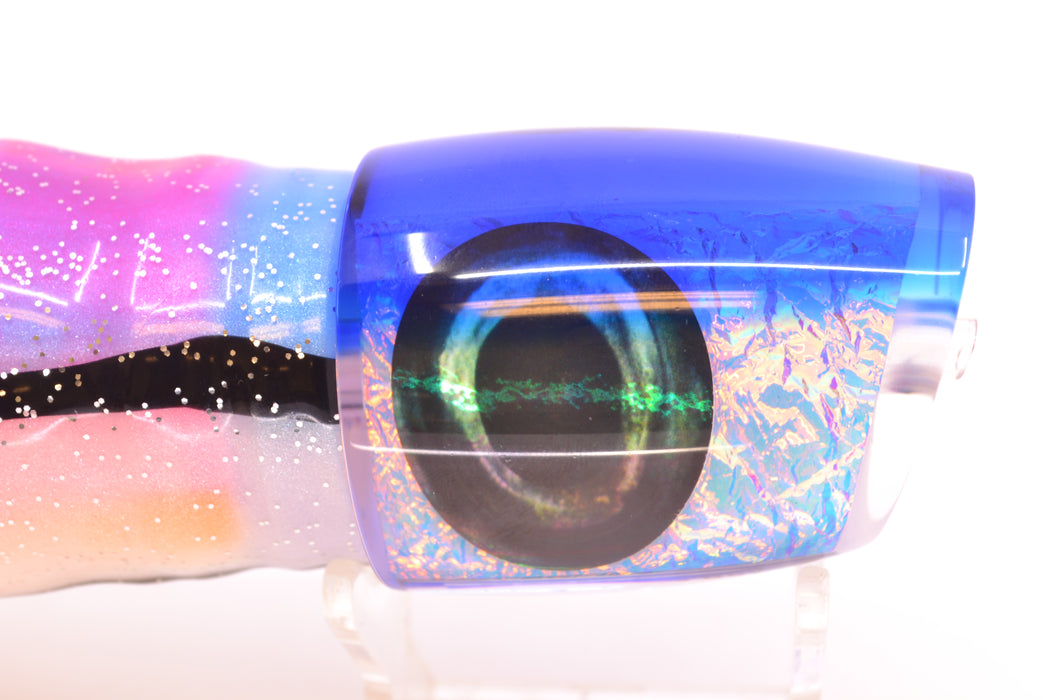 Moyes Lures Ice Blue-Pink Dichro Blue Back Taxi Eyes Large J-Boy 14" 9oz Skirted Gay Bob