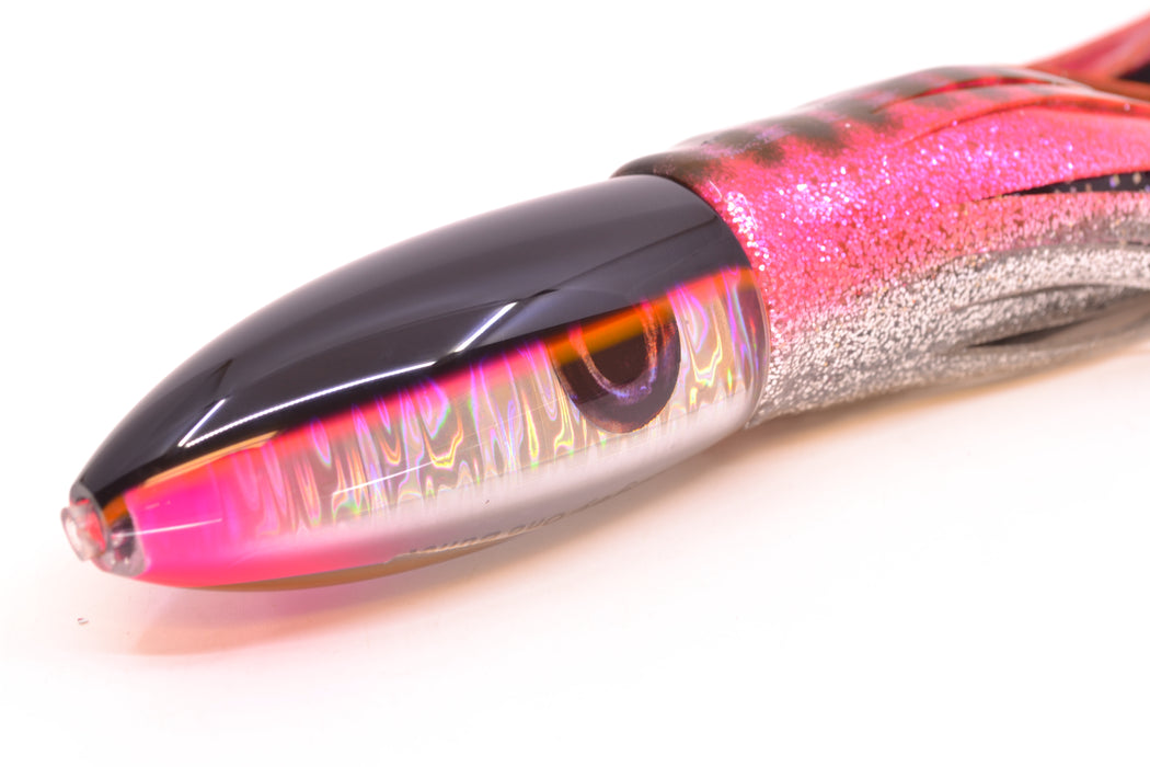 Moyes Lures Silver Aurora Black-Pink Back Keeled Medium Ono Bullet 9" 8.7oz Skirted