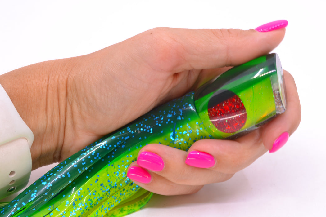 Marlin Magic Green MOP Green Back Red Eyes Small Ruckus 9" 5oz Skirted Mahi