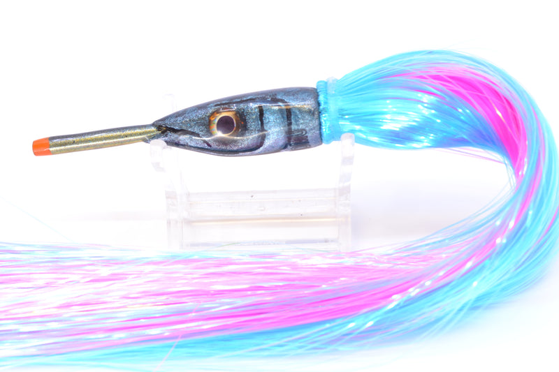 Tsutomu Lures Black with Blue Dots Ballyhoo 5" 3oz Strobez Ice Blue/Pink