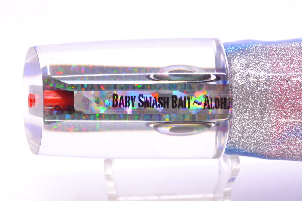Aloha Lures Clear Mirrored Blue Back Baby Smash Bait 12" 10oz Skirted Blue-Silver/Pink