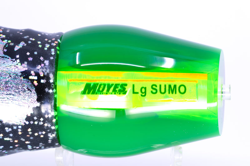 Moyes Lures Lime Green MOP Black Back Taxi Eyes Large Sumo 14" 13.8oz Skirted Black/Green