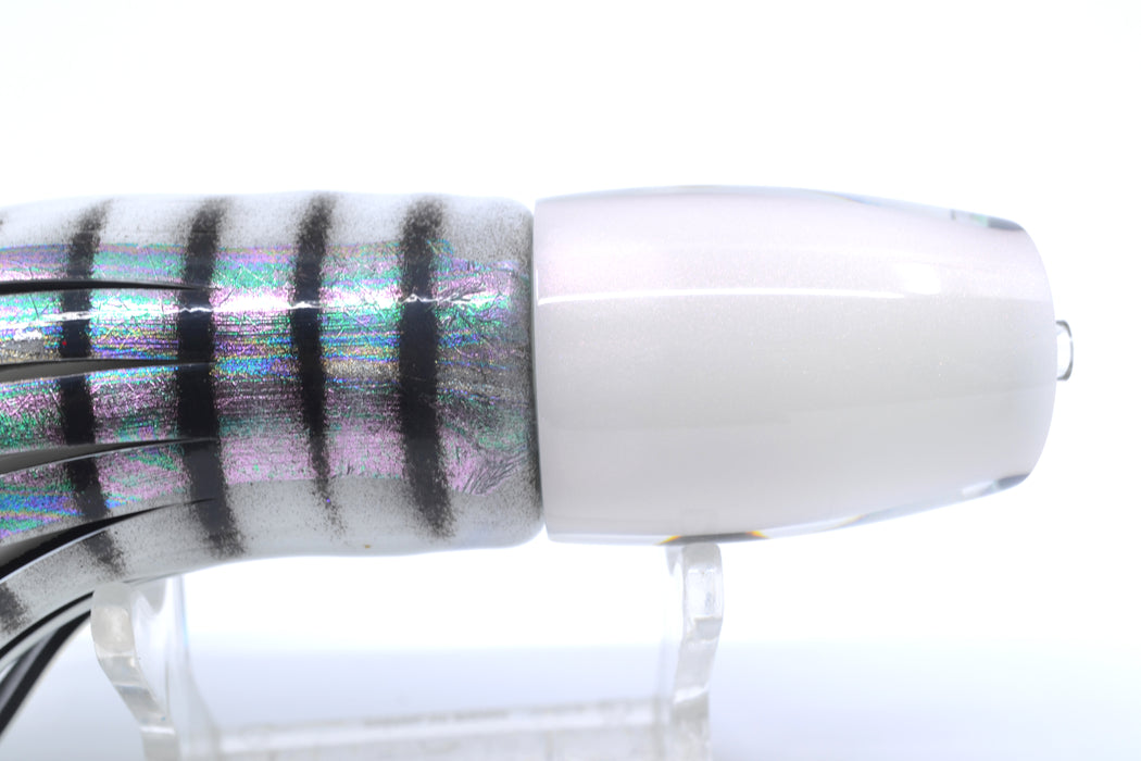 Moyes Lures White MOP Strawberry Pearl Back Small J-Boy 9" 5oz Skirted White Aurora/Black GZE