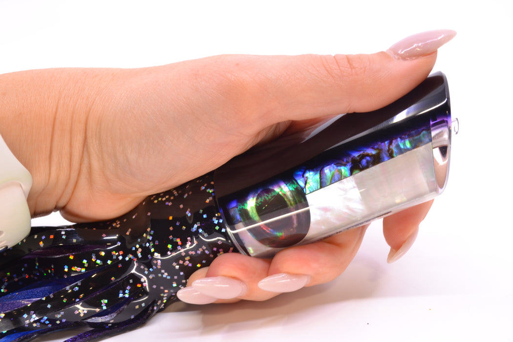 Moyes Lures Skipjack Paua-MOP Black-Purple Back Medium Pipe Bomb 12" 7.5oz Skirted GZE