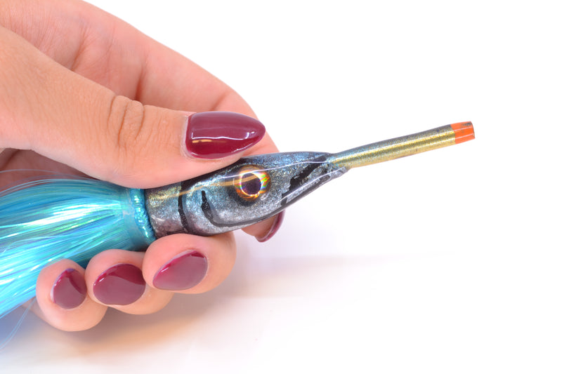 Tsutomu Lures Black with Blue Dots Ballyhoo 5" 3oz Strobez Ice Blue/Pink