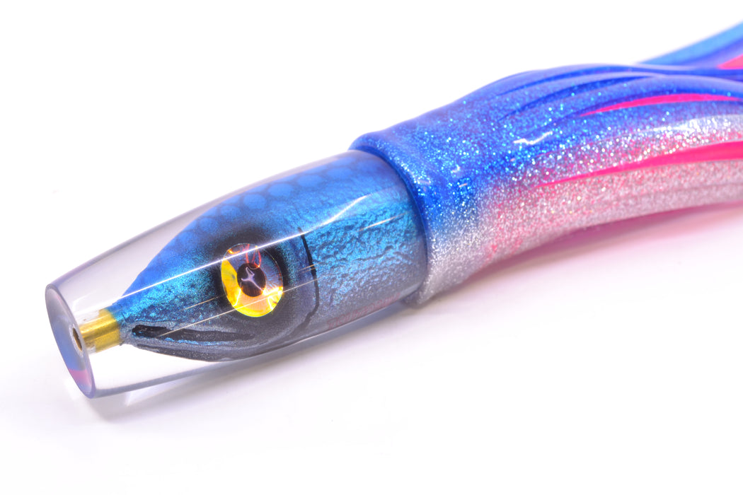 Tsutomu Lures Blue Dot Back Blue-Silver Fish Head Ali'i Invert 7" 5.7oz Skirted Blue-Silver
