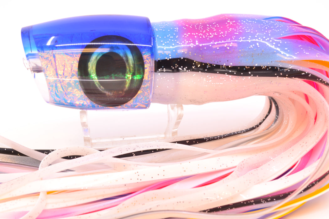 Moyes Lures Ice Blue-Pink Dichro Blue Back Taxi Eyes Large J-Boy 14" 9oz Skirted Gay Bob