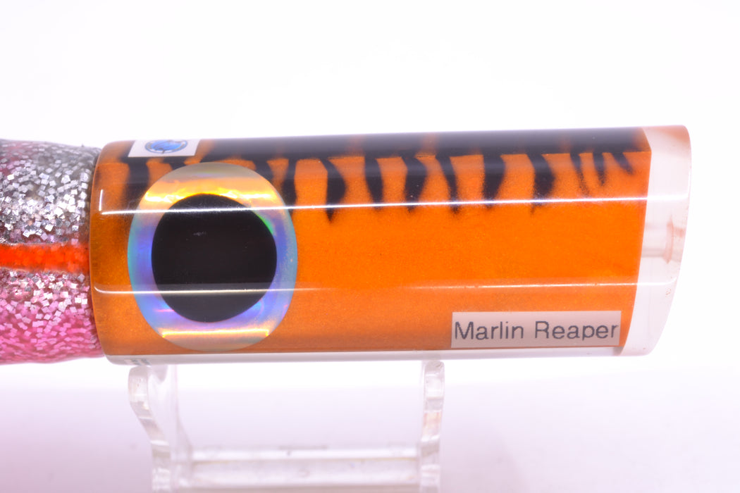 Azores Lures Orange Mackerel Marlin Reaper 12" 10.4oz Skirted Black Bars-Pink